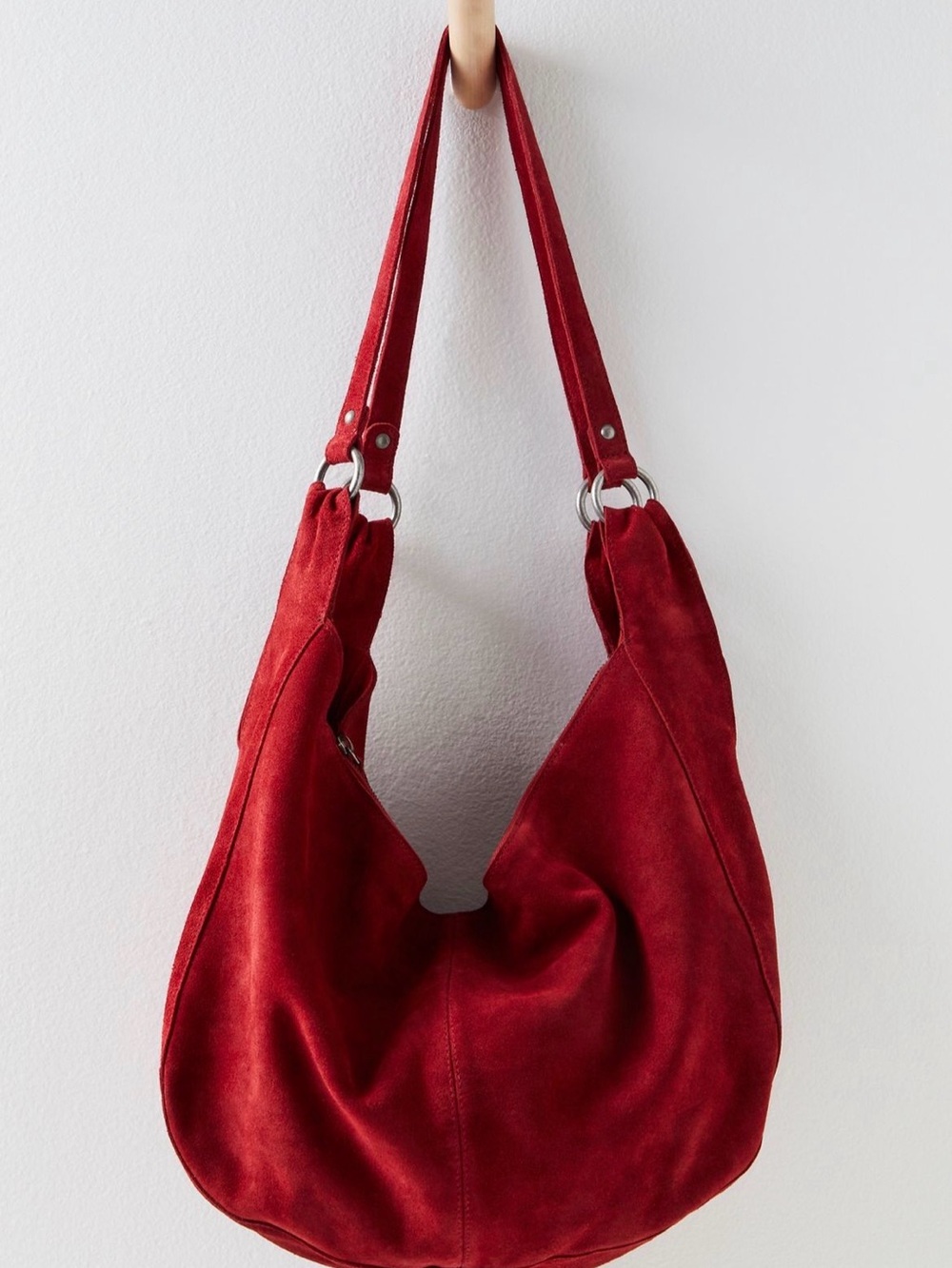 🍓NWT Free People Suede Roma Tote in Garnet With Included Strawberry Bag Charm - Picture 2 of 11